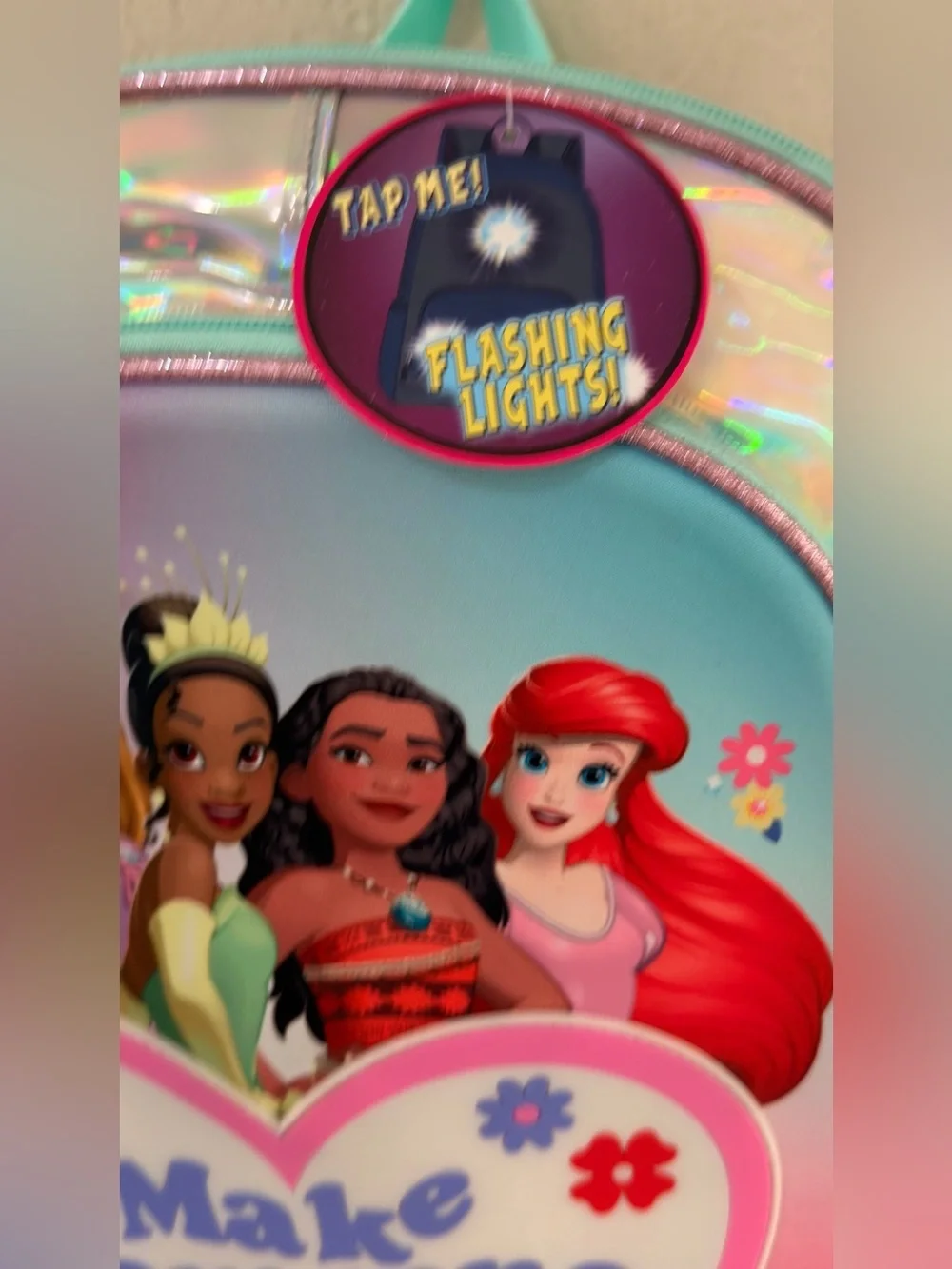 Disney Princess Girls' Light Up Single Backpack, Light Pink 17” Backpack new